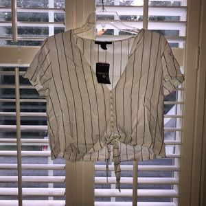 striped button down crop top short sleeve